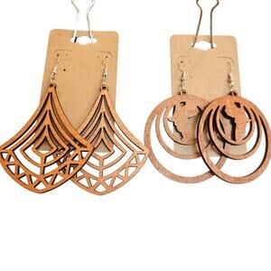 Laser Cut Wooden Earrings African Geometric Dangle Jewelry Lightweight Boho Gift